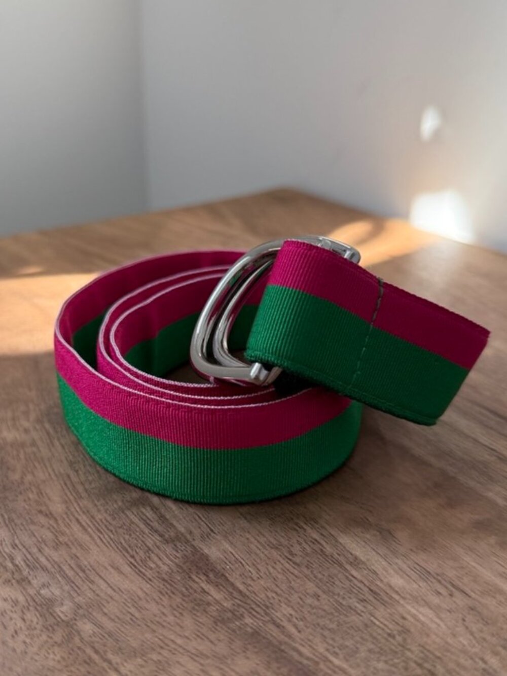 POLO RALPH LAUREN Vintage Made in USA Pink & Green D-Ring Webbing Ribbon Belt